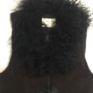 Custom mohair-blend  vest with Tibetan lamb trim.